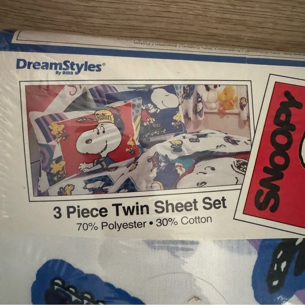 Peanuts Snoopy New‎ Twin Sheet Set Joe Cool Vintage 90s Double Sided Pillow